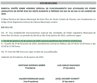 Horário Especial Janeiro 2025