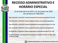 Recesso Administrativo e Horário Especial